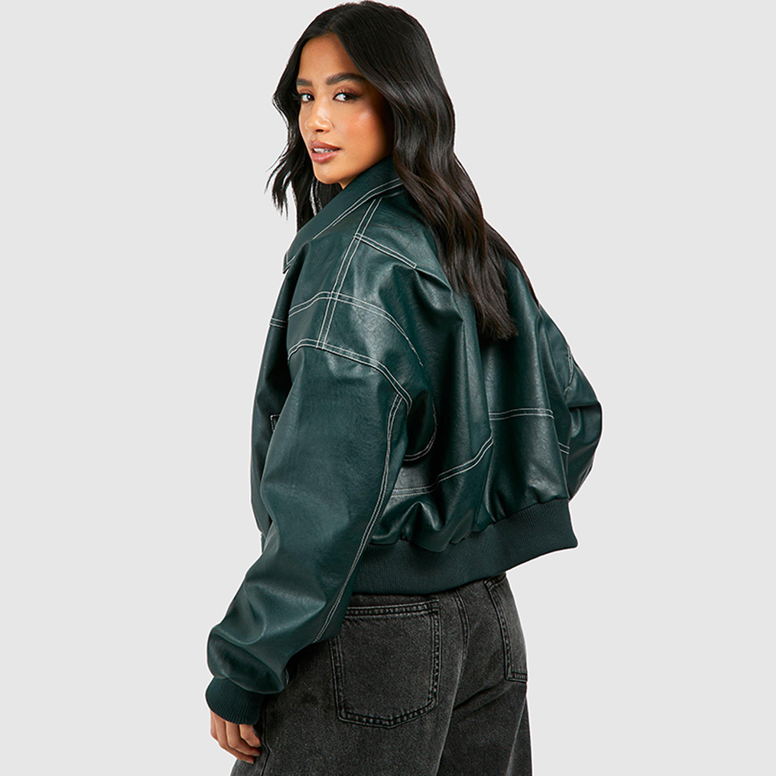Chic Dubois™ | Veste en Cuir Surdimensionnée Rouge Cerise