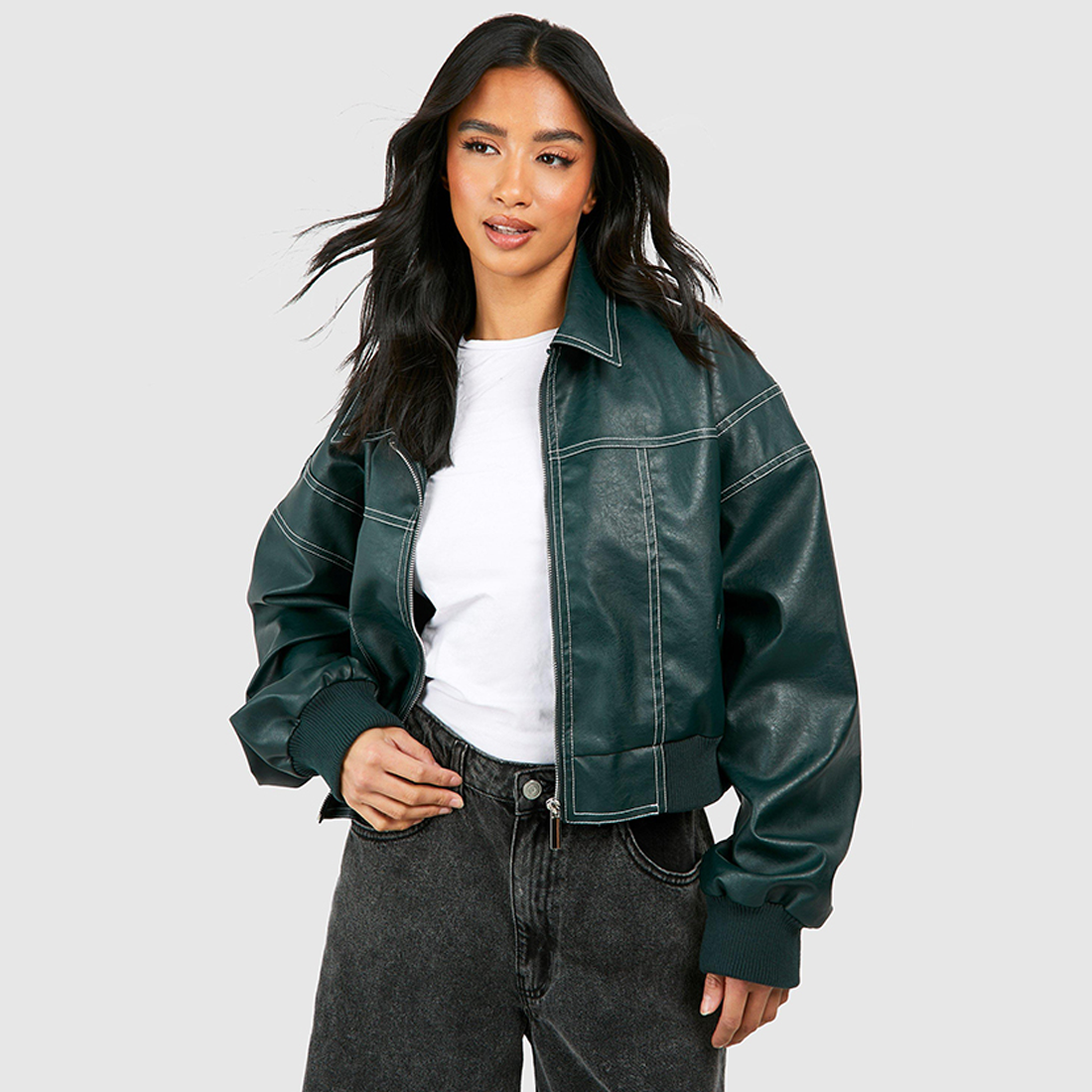 Chic Dubois™ | Veste en Cuir Surdimensionnée Rouge Cerise