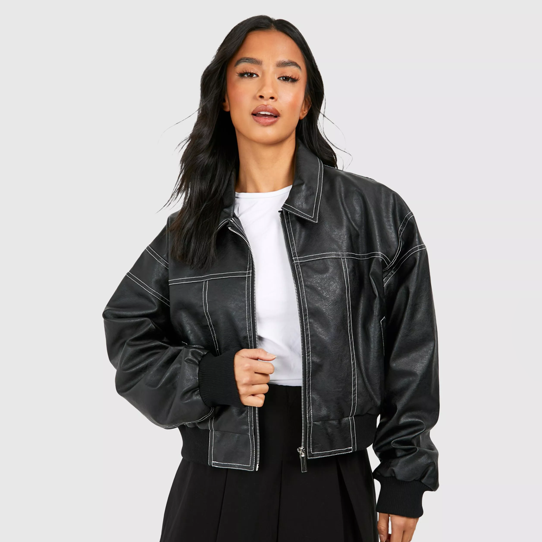 Chic Dubois™ | Veste en Cuir Surdimensionnée Rouge Cerise