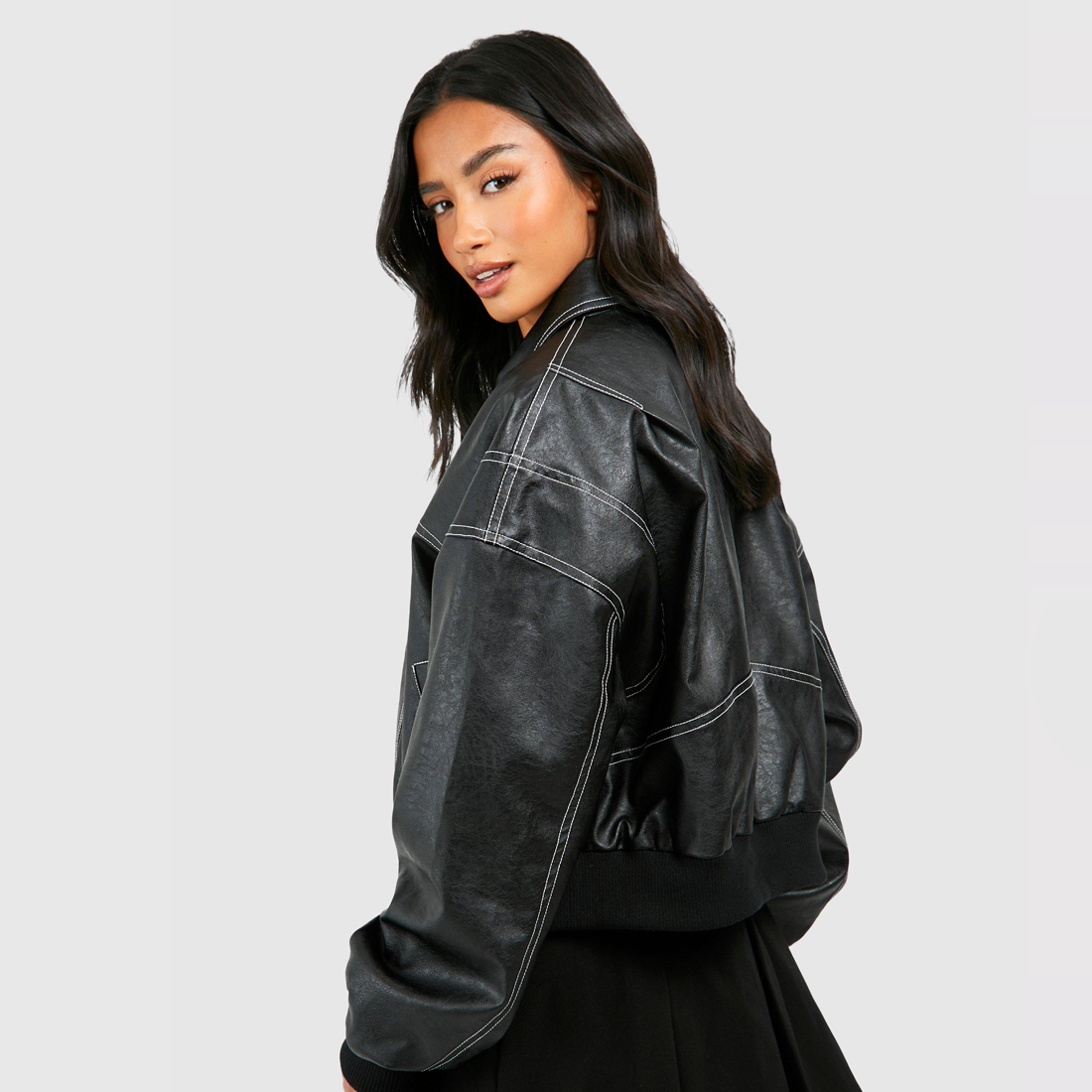 Chic Dubois™ | Veste en Cuir Surdimensionnée Rouge Cerise