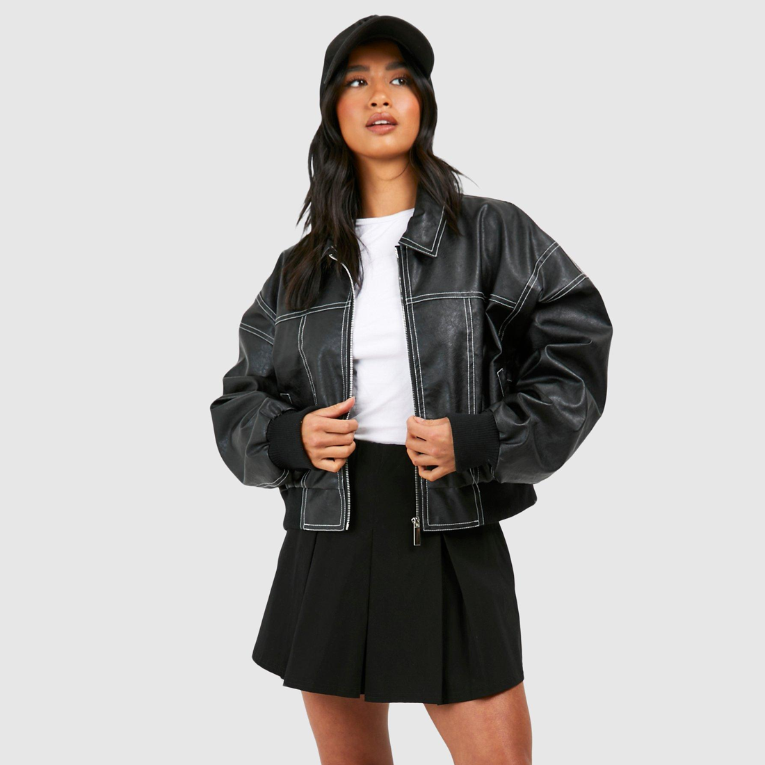 Chic Dubois™ | Veste en Cuir Surdimensionnée Rouge Cerise